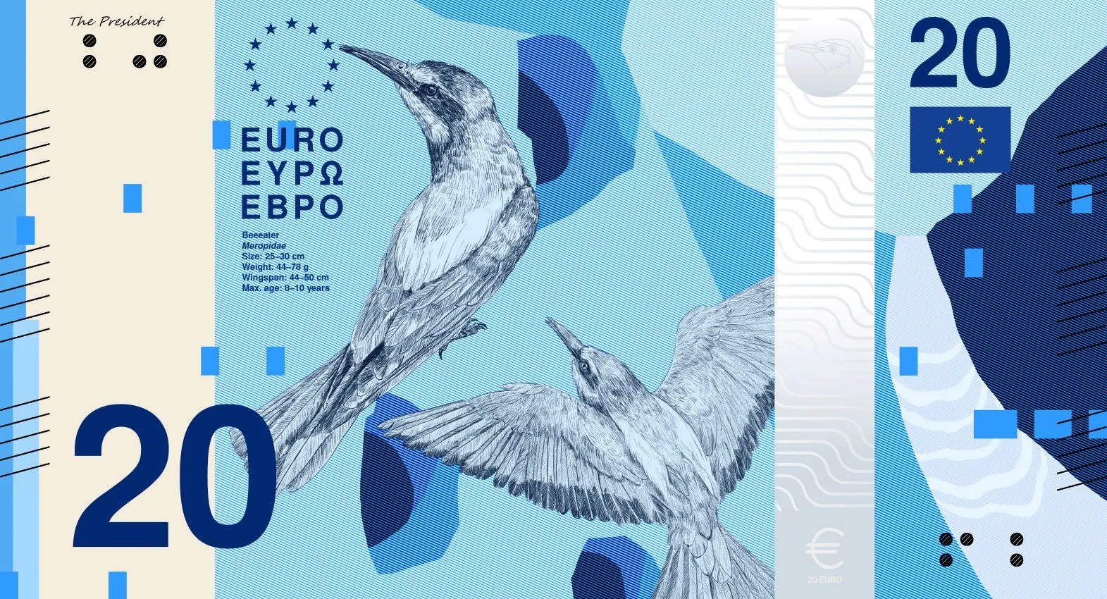 ECB Design B 20€ banknote proposal, Rivers and birds theme