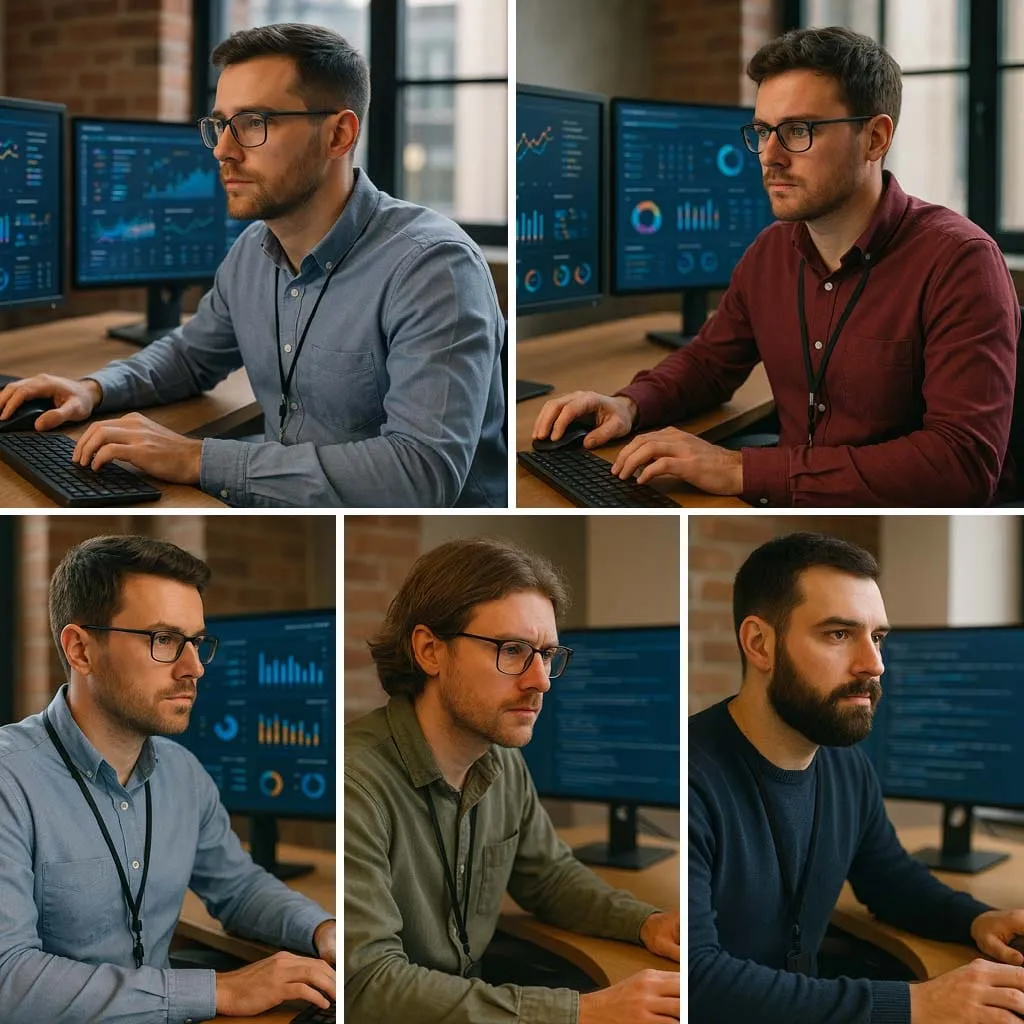 All five AI-generated data scientist portraits from Berlew's UK representation study