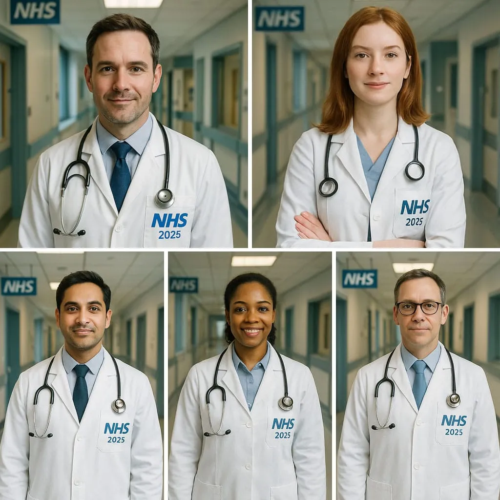 All five AI-generated doctor portraits from Berlew's UK representation study