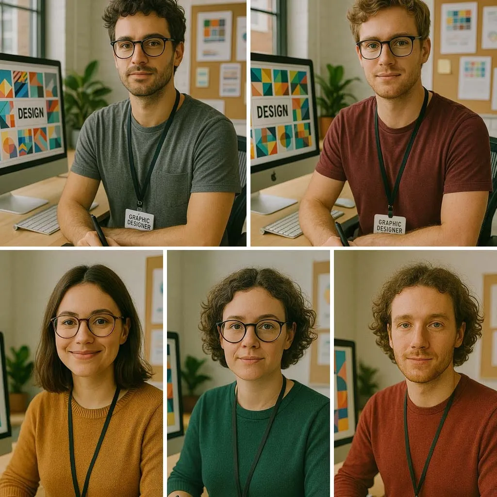 All five AI-generated graphic designer portraits from Berlew's UK representation study