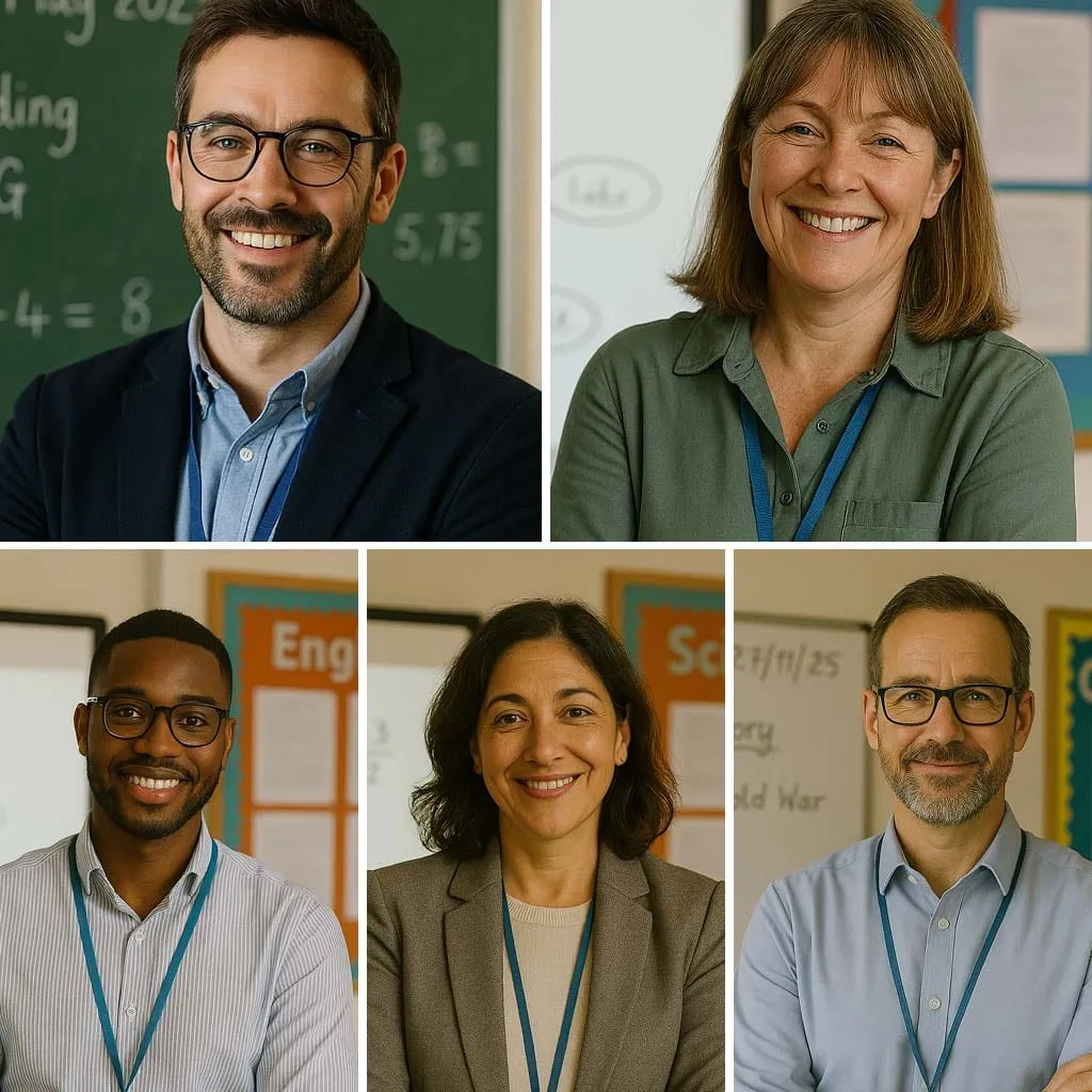 All five AI-generated teacher portraits from Berlew's UK representation study
