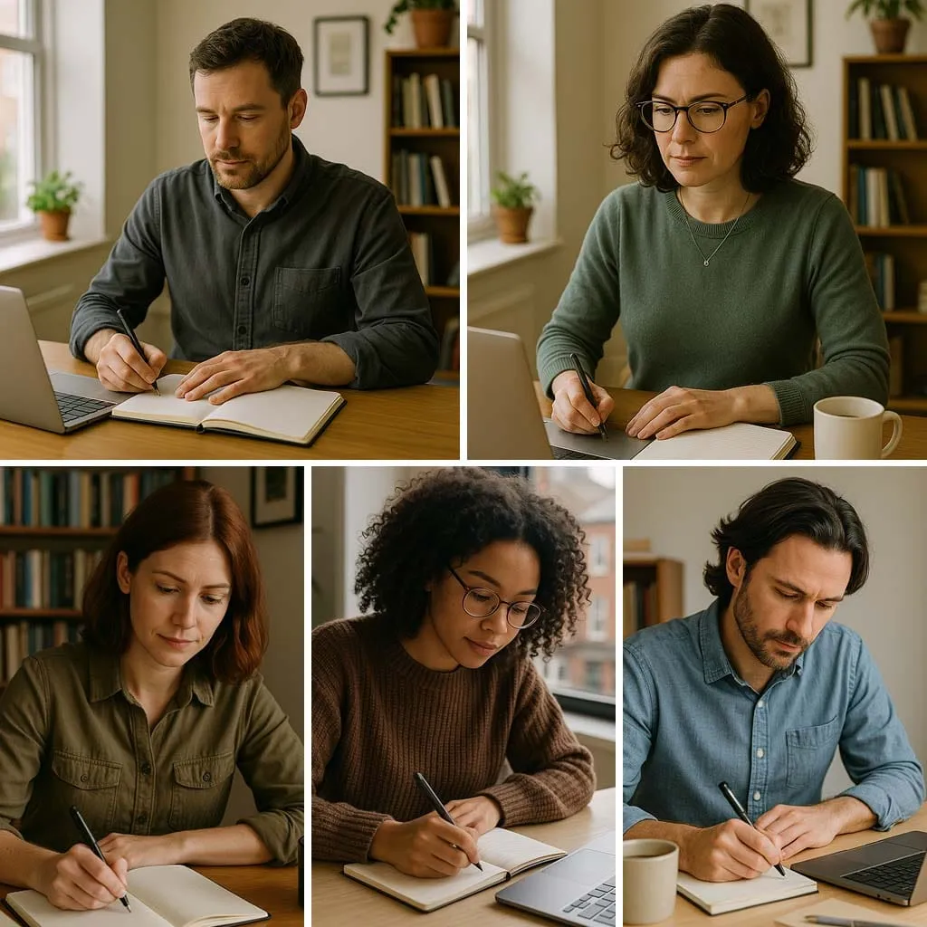 All five AI-generated writer portraits from Berlew's UK representation study