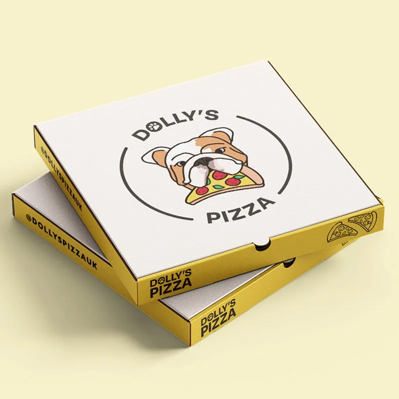 Dolly's Pizza illustrated dog mascot by Berlew Design Studio.