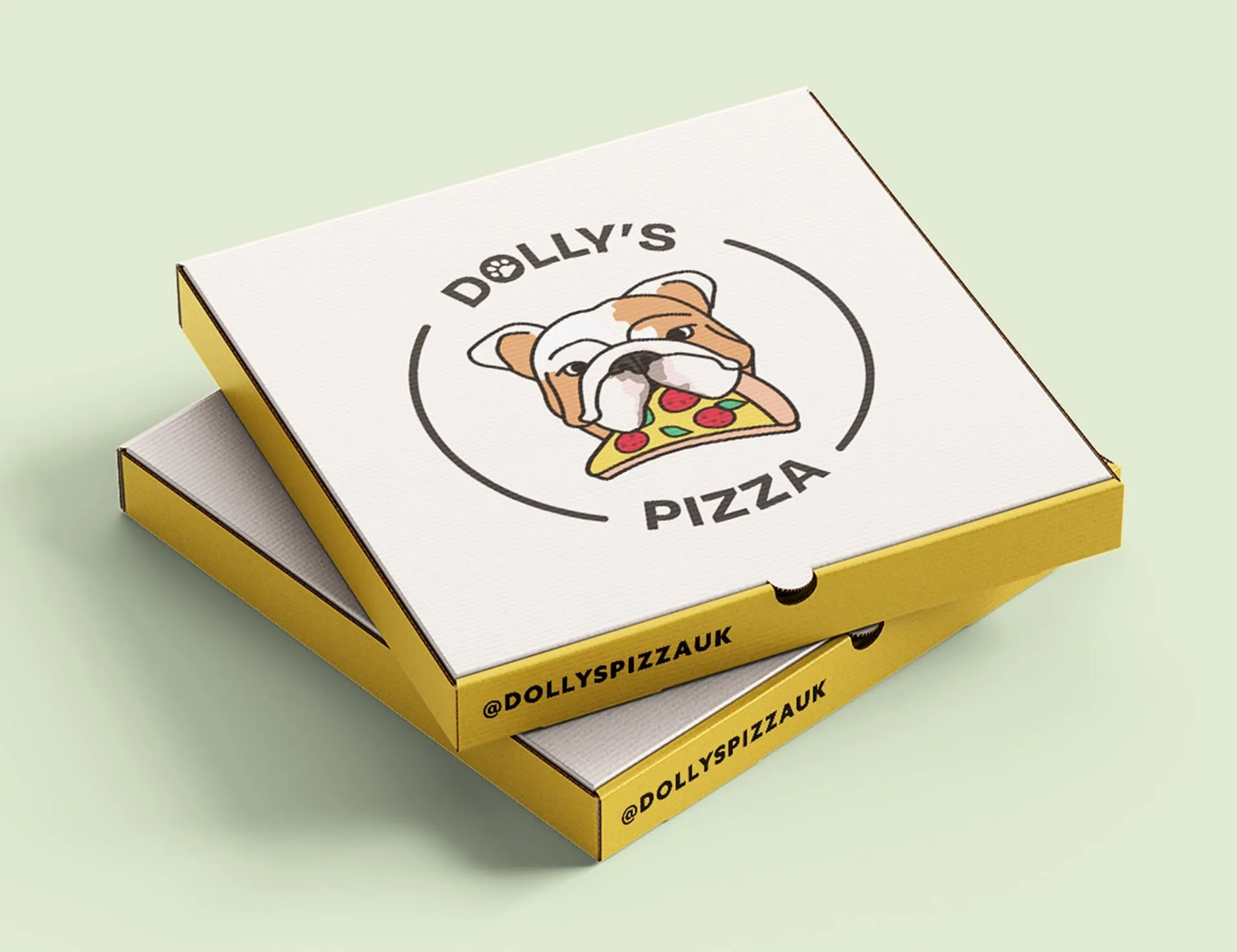 Dolly's Pizza brand and packaging applications by Berlew.