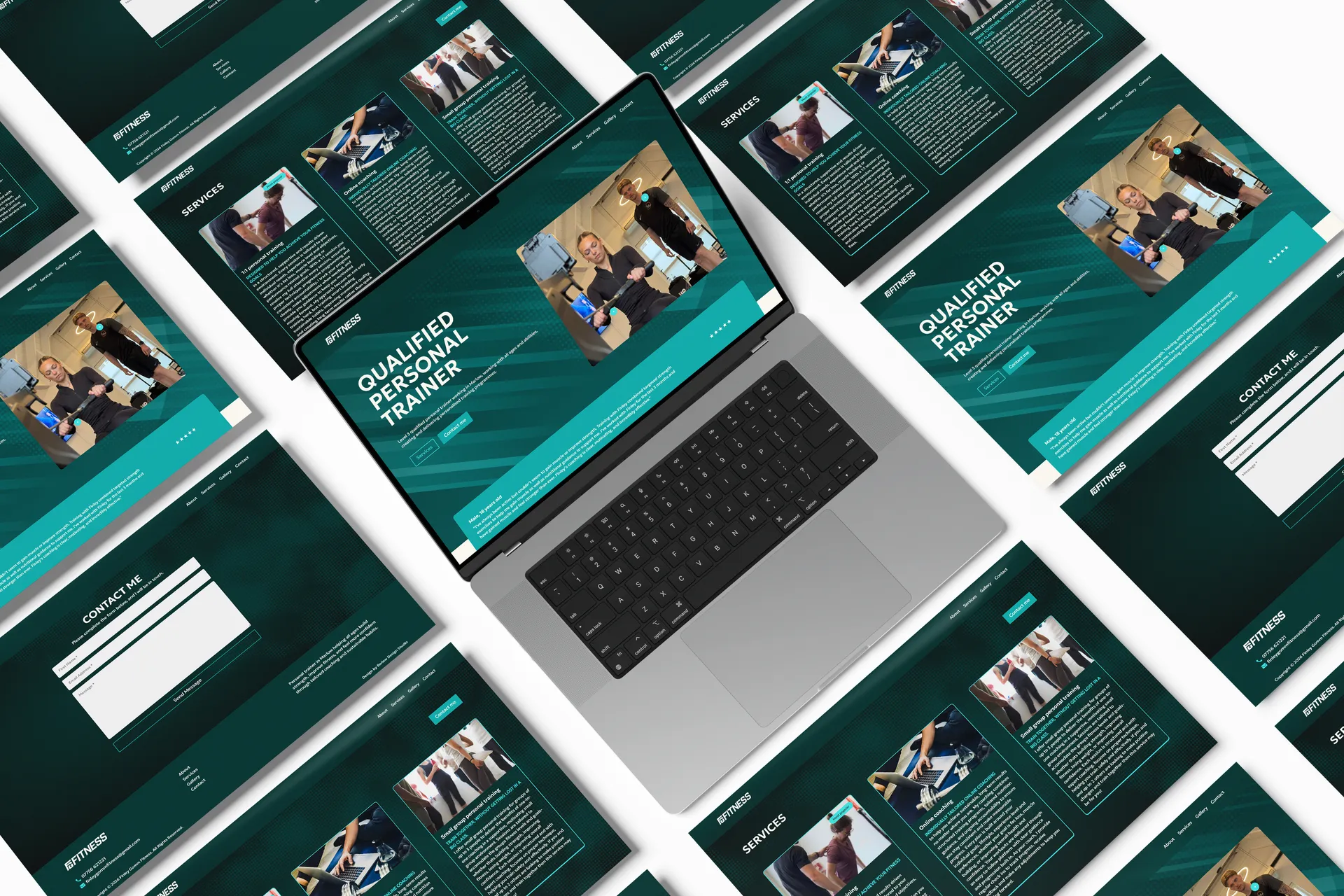 Finley Gomm Fitness website on laptop. lifestyle mockup designed by Berlew Design Studio.