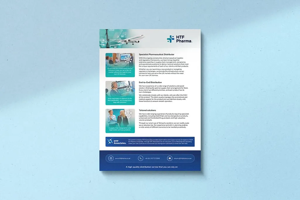 HTF Pharma website services page designed by Berlew Design Studio.