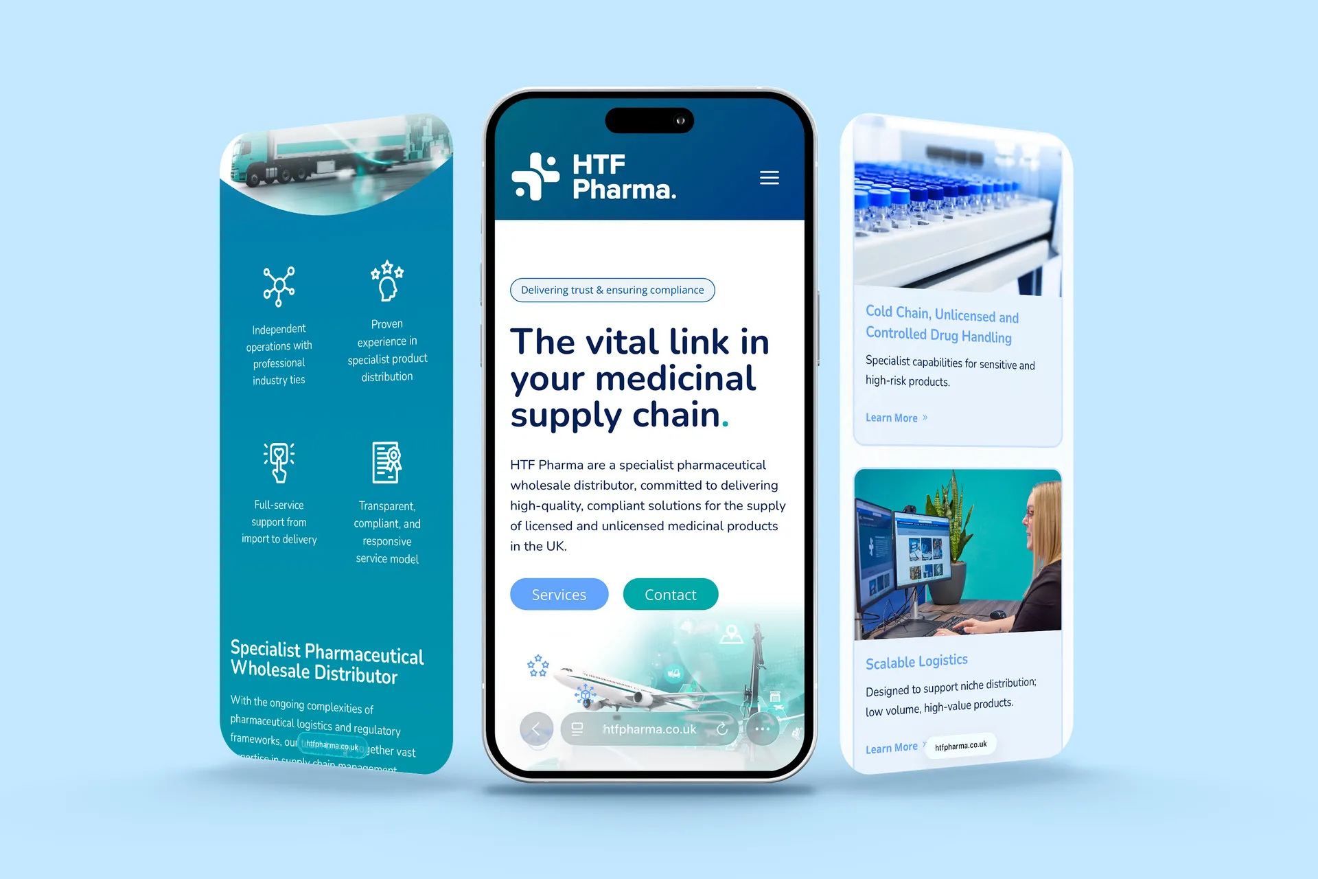 HTF Pharma website content designed by Berlew Design Studio.