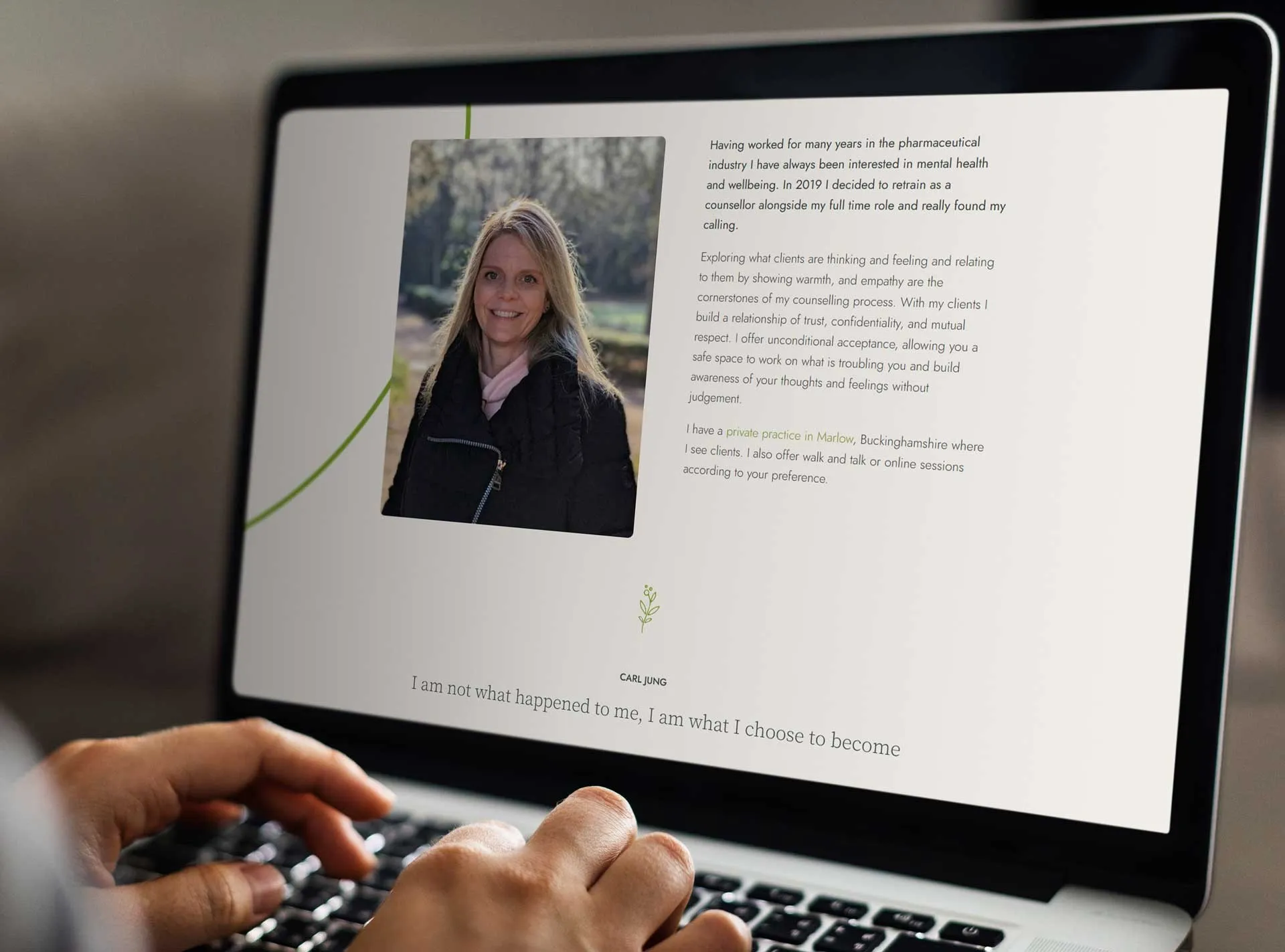 Kelly Gomm Counselling website shown on desktop, designed by Berlew Design Studio.