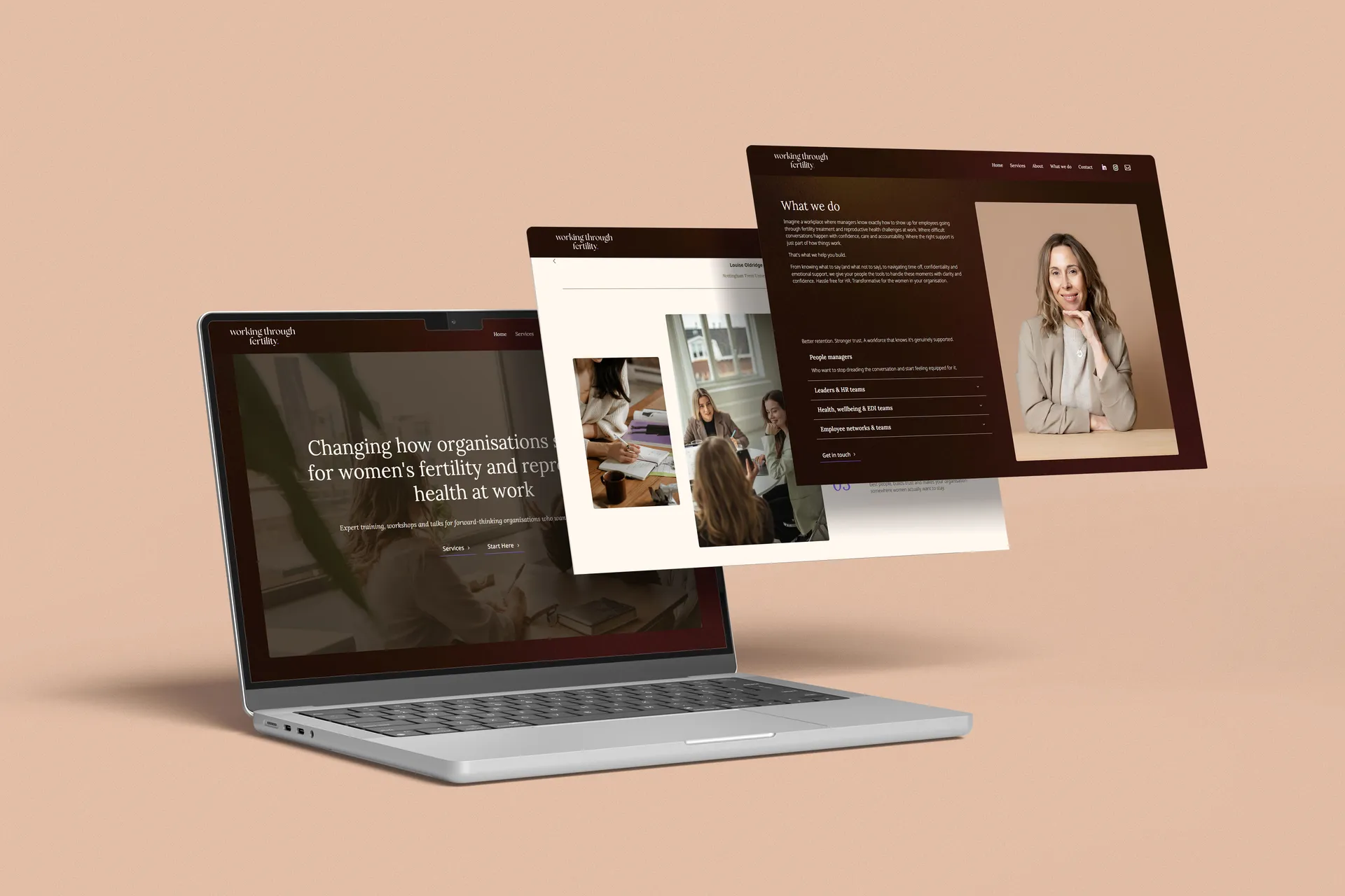 Working Through Fertility website on laptop. lifestyle mockup designed by Berlew Design Studio.